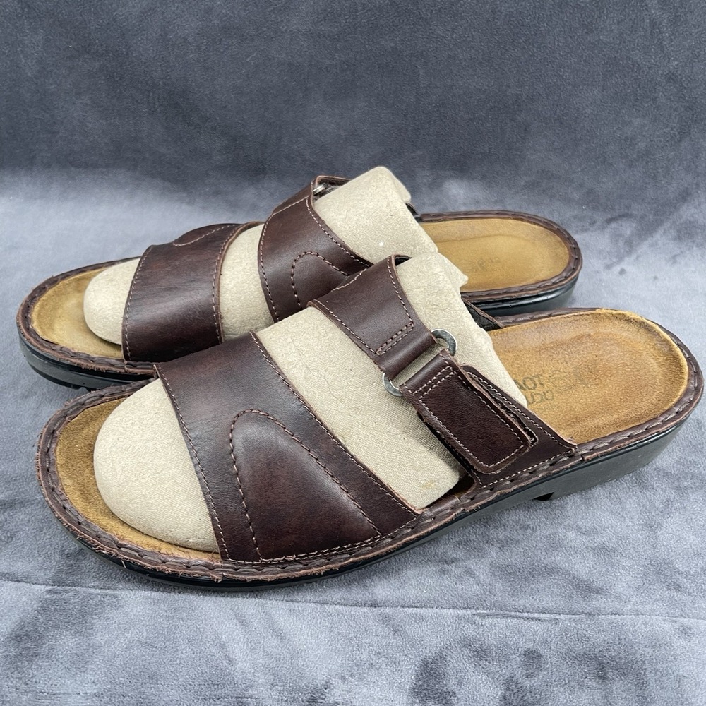 Naot Brown Leather Slide Sandals Men's EU 42 US 9 Adjustable Comfort